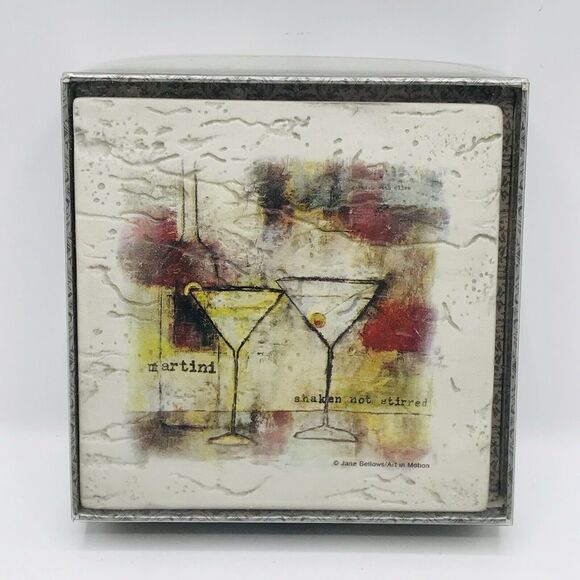 Ambiance Coasters Designer Ceramic Cork Back Martini Coasters Barware Set of 4 - Picture 1 of 4